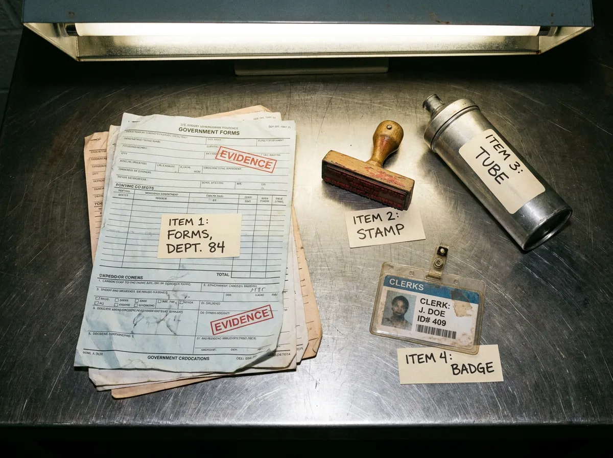 Evidence photographed for this dispatch: items recovered in sector 1
