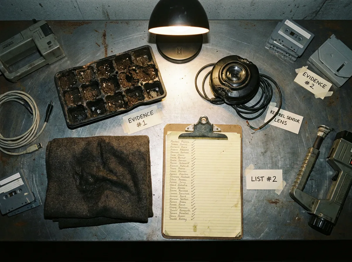 Evidence photographed for this dispatch: items recovered in sector 9